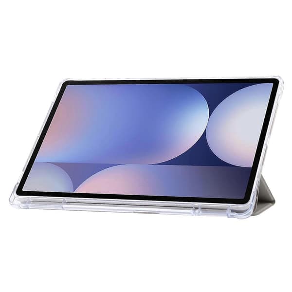 Fodral för Samsung Galaxy Tab S10+ Tri-Fold Ställ Läder+TPU+Akryl Klar Baksida Tablet Skydd - Grå