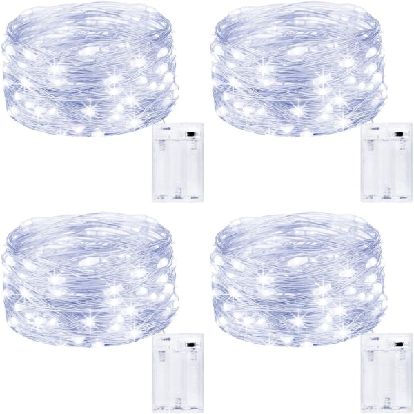 Kolpop Fairy Lights batteri inomhus [4-pack], 5m 50 LED Silver Wire Batteridrivna Micro String Lights (Cool White) [Energiklass A+++]