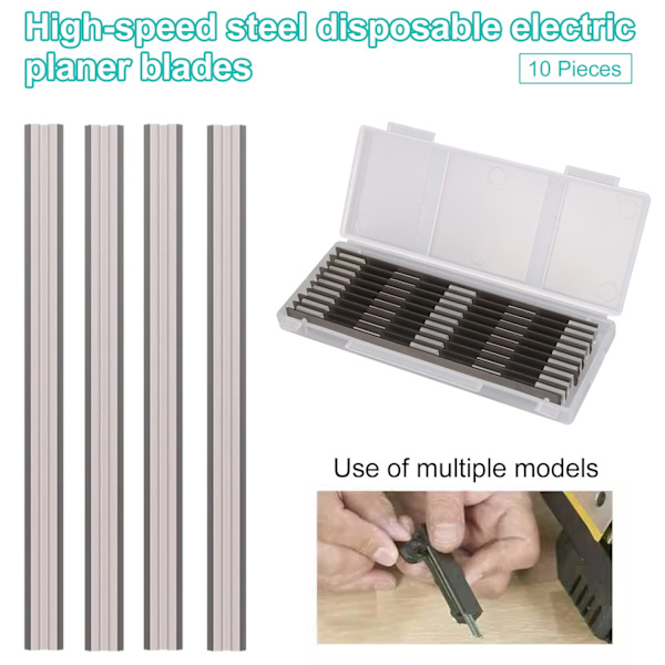 10 kappaleen sähköhöylän teräsetti, 82x5,5x1,1mm, Makita-, Black & Decker-, Bosch-, DeWalt- ja Elu-höyliin