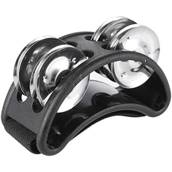 Fot Tamburin Percussion Musikinstrument Fottrumma set med Metall Jingle Bell för Gitarr Trumma Tillbehör Instrument (Svart)