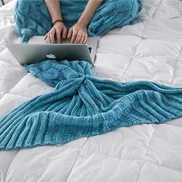 Mermaid Tail Blanke, Stickad Mermaid Soffa Filt Quilt Handgjord Virkad Mermaid Fishtail filtar Sovsäck
