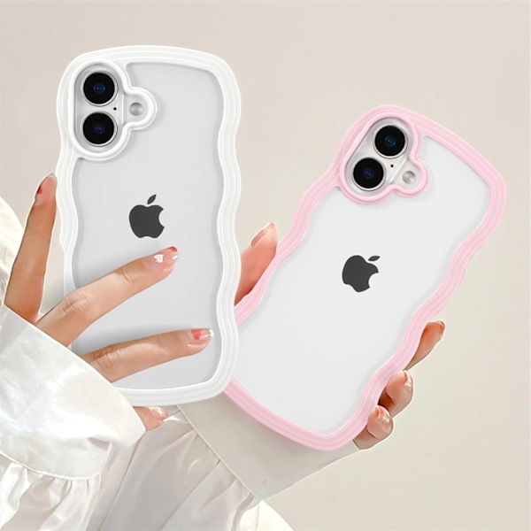Skal, Sött Lockigt Vågigt Ram Klart Skal, Transparent Mjukt Silikon Skyddande Telefonskal för iPhone 16 Plus - Rosa iPhone 16plus