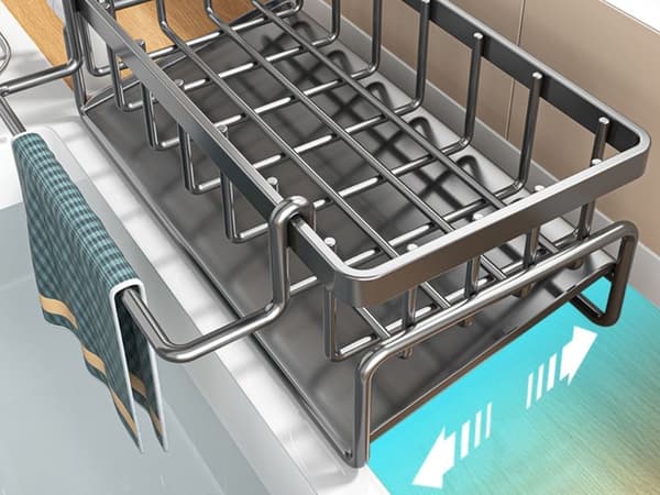 Diskställ med droppbricka - Metallhållare för svampar och köksredskap