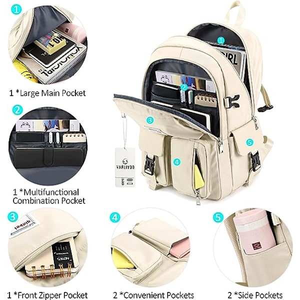 Casual Skolryggsäck för Flickor, Student Ryggsäck, College Ryggsäck, Dagryggsäck för Kvinnor, Tonåringar, Ryggsäck, 15,6\" Laptop, Skolresa, Camping, Vattentät Polyester