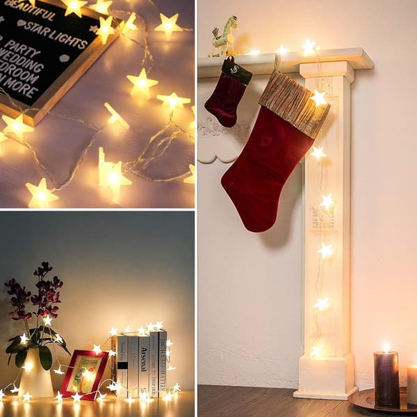 40 LED stjernelys med batteri, varmt hvitt, dekorative stjernelys, 6 meter