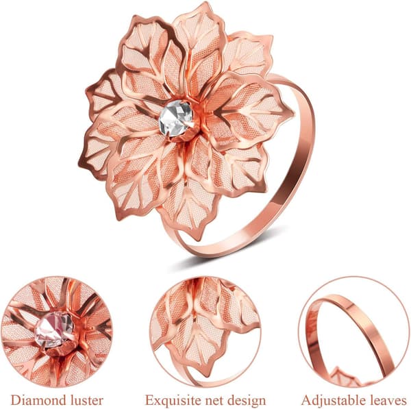 24 Pakk Serviettringer Legering Uthulet Blomstring Serviettholder Pynt Utsøkt Husholdning Blomster
