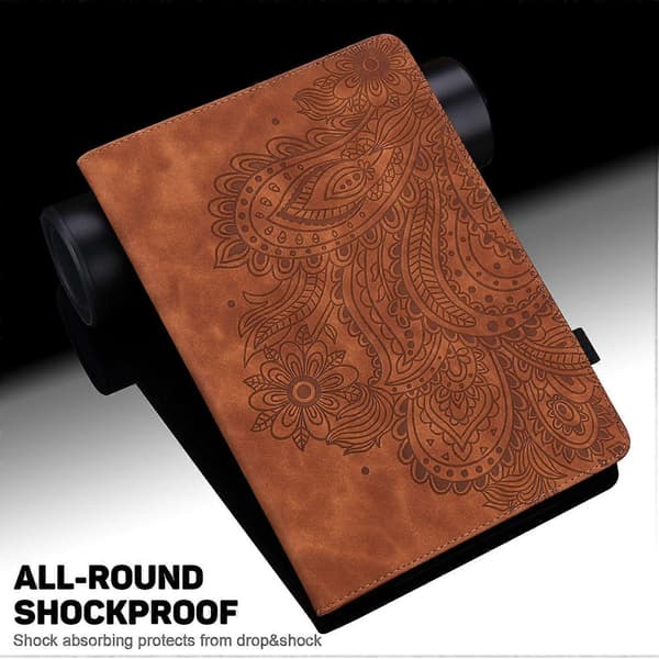 Fodral för Honor Pad X8a Påfågelblomma Mönster Korthållare Läder Tablettskydd - Brun