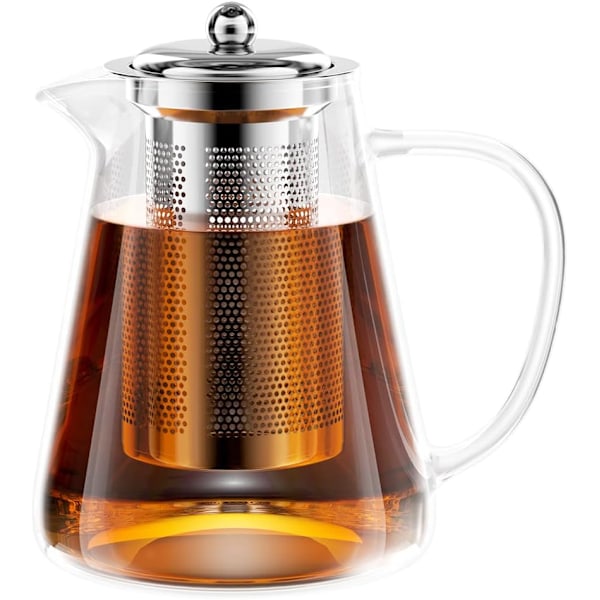 Glas Tekande, 1300ml, Tekande med Si, Borosilikatglas, Teservice, Glas Tekande, Infuser til Løse Blade Te plata