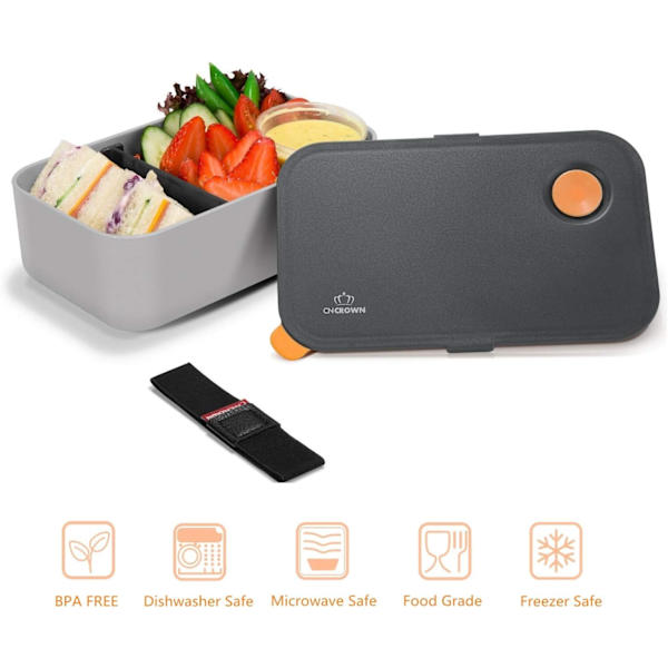 Lunchboks 1000ML med 2 rom, miljøvennlig Bento-boks, mikrobølgeovn og oppvaskmaskin trygg, med CE, FDA, RoHS-sertifiseringer 191x119x68mm (oransje)