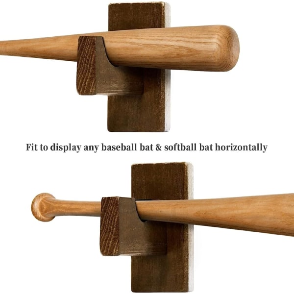 Baseball Bat Display Väggfäste, Softball Bat Rack för Horisontell Visning, Massivt Trä med Mjuk Filt och Dolda Skruvar