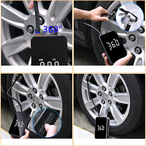 Bærbar Luftkompressor, 6000mAh Mini Elektrisk Luftpumpe, 150PSI Elektrisk Cykelpumpe, Kompressor med Digitalt Display LED Lys og USB C Port