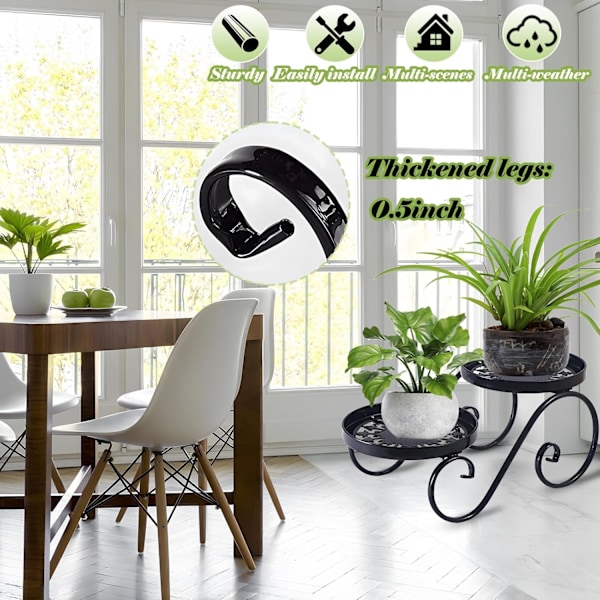 Tier Black Inomhus Växtställ, Metall Växtställ, Rostfri Inomhus Utomhus Växt Hylla, Blomkruka Hållare, Blomhylla Display Stativ
