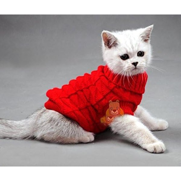 Lemmikkikissan villapaita, kissanvaatteet pienille koirille, kääntökaulus kissanvaatteet pusero pehmeä lämmin, sopii kissalle, chihuahualle, nallekarhulle, mopsille jne. Red XL