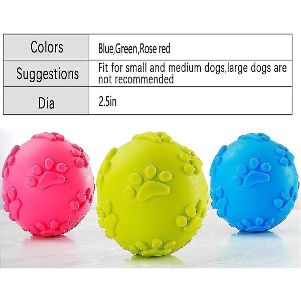 Hundleksaksboll, hundgnissande boll, hundtuggboll, hundbollsgummi för medelstora och små hundar - 3-pack