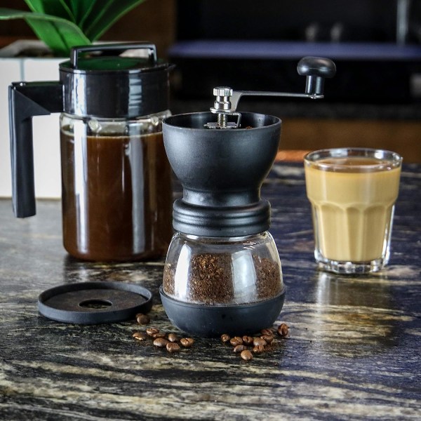 Manuell kaffebönskvarn | Justerbar grovhet Keramisk kvarn | Handhållen kaffekvarn | Kompakt vev för hem, kontor och resor