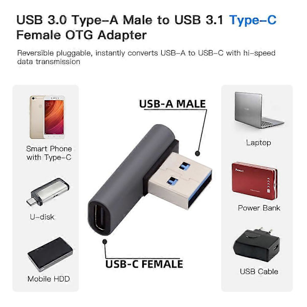 UC-067-LP Type-C Hun 90 Grader Venstre Vinklet til USB 3.0 Type-A Han Data Adapter til Laptop