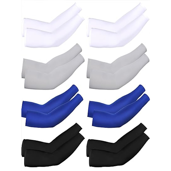 8 par unisex UV-skyddande armkylskydd i issilke White Black Grey Blue, Ice Silk