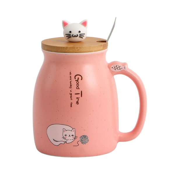 Tekop med ske og låg, keramisk kaffekop, kawaii katte kop, søde tekopper, søde ting, fødselsdagsgaver, 401-500ml 260ML