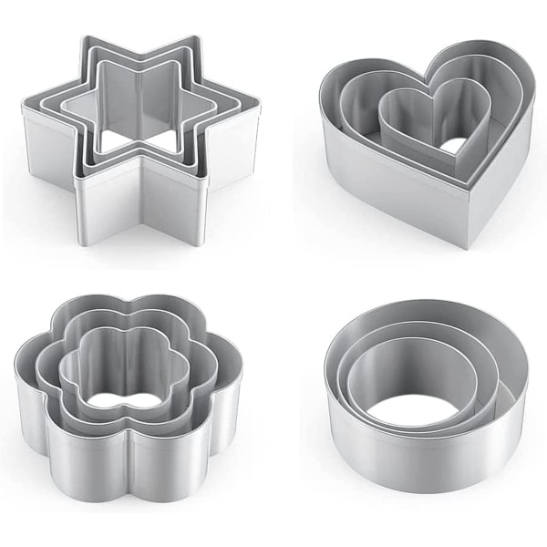 Metall kakeformsett, stjerne/runde/hjerte kakeform mini blomsterformer kutter for baking, 12 stk