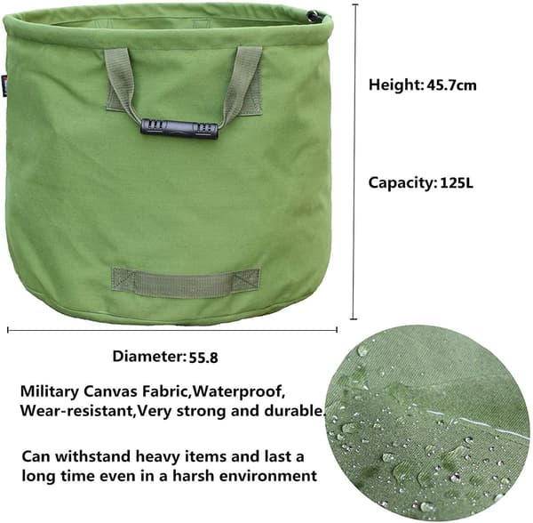 Trädgårdsavfallspåsar Heavy Duty med handtag, Grönt lövpåse med militär canvasväv