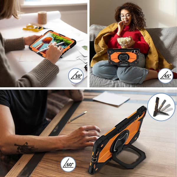 Til Xiaomi Redmi Pad Pro 5G/Pad Pro/Poco Pad 4G Støtteben Etui Silikone+PC Tablet Cover - Sort/Orange