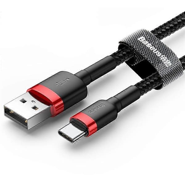 BASEUS Cafule Series 2m 2A Type-C Data Sync-kabel Nylonflettet Ladekabel - Rød/Svart