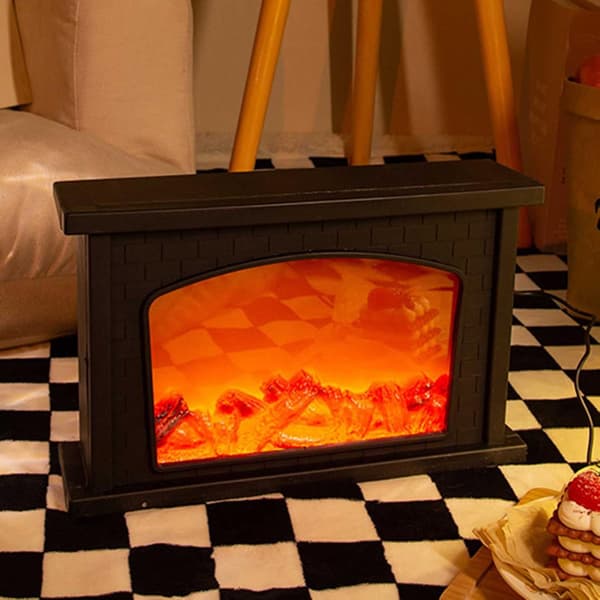 Dekorativ pejs lanterne, pejs lys LED simulerer log flamme effekt, touch switch og USB-drevet