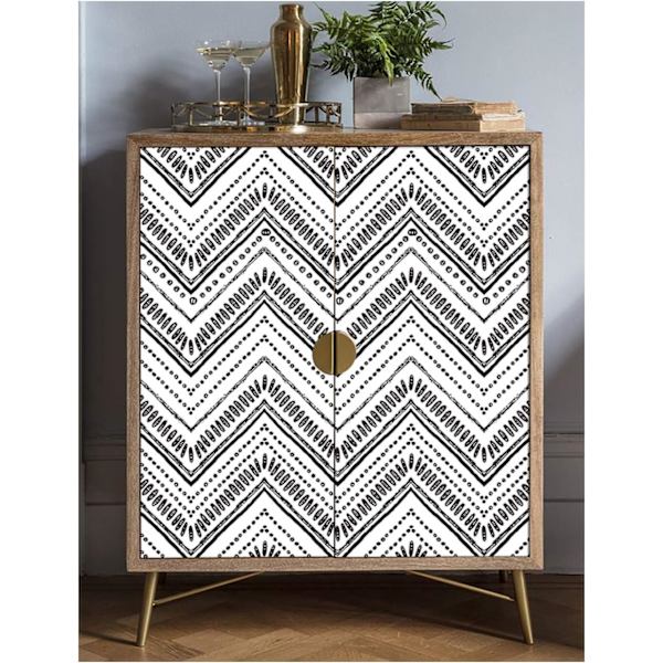 Moderni raidallinen irrotettava ja liimattava tapetti Herringbone musta valkoinen vinyyli koristeellinen 17.7in x 19.7ft B
