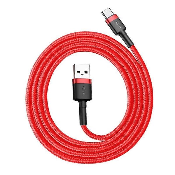 BASEUS Cafule Series 1M 3A Type-C Dataoverførsel & Opladningskabel til Huawei Xiaomi etc. - Rød