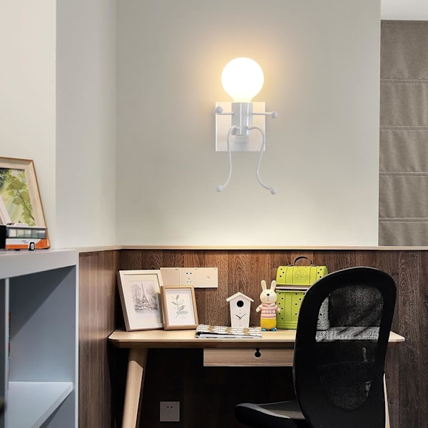 Menneskeformet kreativ innendørs vegglampe, moderne retro stil svart vegglampe, E27 lysestake vegglampe (hvit)