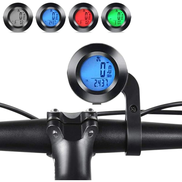 3-färgs LCD-bakgrundsbelysning rund cykelhastighetsmätare, multifunktionell vattentät cykelvägmätare