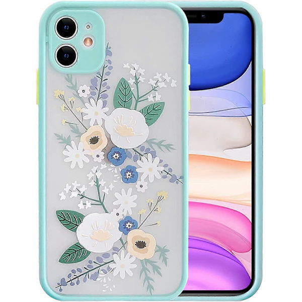 Kompatibel med iPhone 11 Case med Blomster Klar Frostet PC Bagside Blomster Piger Kvinde og Blød TPU Beskyttende Silikone Slank Case til iPhone 11 Blå