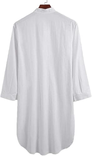 Herrpyjamas, pyjamas toppar, pyjamas lätt bomull mjuka pyjamas långärmade pyjamas halv knapp hem sjukhus loungekläder White XXL
