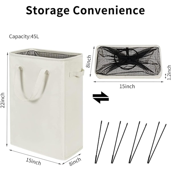Lang Foldbar Vasketøjskurv med Håndtag 45L Beige