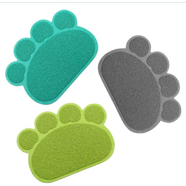 PVC Husdjur Hund Katt Valp Kattunge Skål Mat Vatten Placemat Matta Tassform (Grå)
