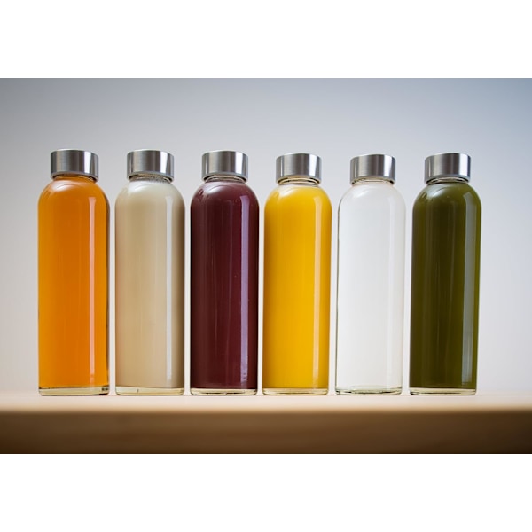 Glasklare glasflasker med låg | Naturlige BPA-fri, miljøvenlige, genanvendelige og genopfyldelige vandflasker til juicing, 18 oz vandflaskesæt med 6
