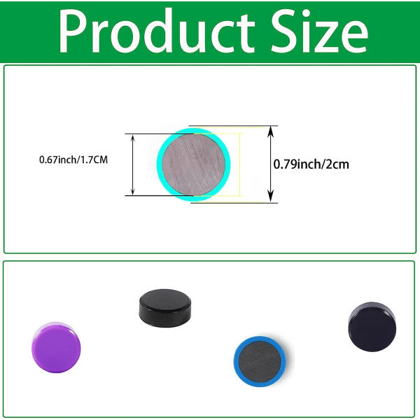Magnet, Pakke med 100 køleskabsmagneter Stærke magneter, Små runde farverige dekorative magneter til køleskab, whiteboard, skole, kontor (10 farver)