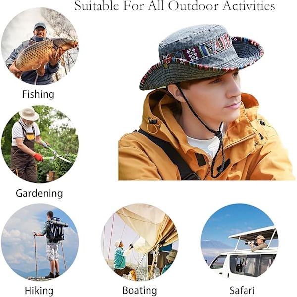 Herrar Fiskehatt Sommar Solhatt UV-Skydd, Vikbar Safarihatt Herrar Vandringshinkhatt