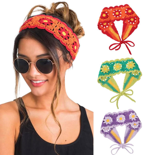 Hippie hårbånd pannebånd for kvinner Boho pannebånd strikkede hårbånd blomsterhodebånd for jenter