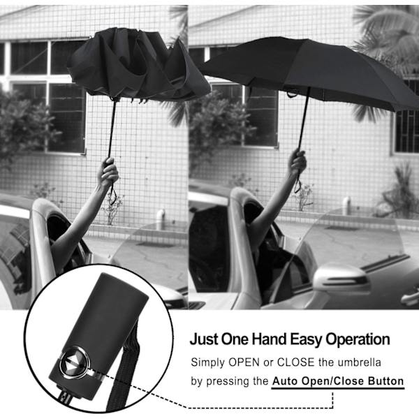Vindtät reseparaply kompakt hopfällbart paraply Black