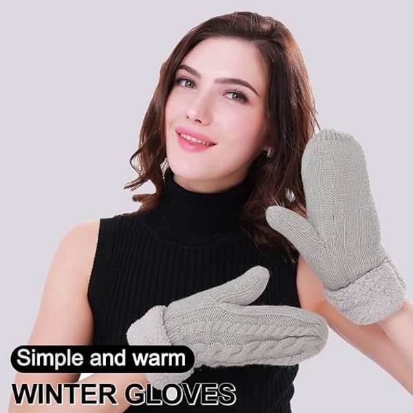 Vinterhandskar för kvinnor Varmt foder - Mysig ullstickad tjocka handskar Vantar