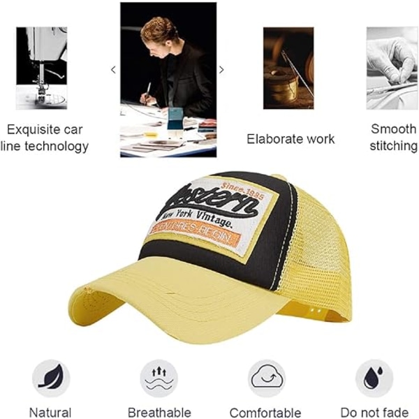 Baseball Cap Mesh Hatter Unisex Broderte Bokstav Patch Casual Hatter Hip Hop Sol Hatter Yellow