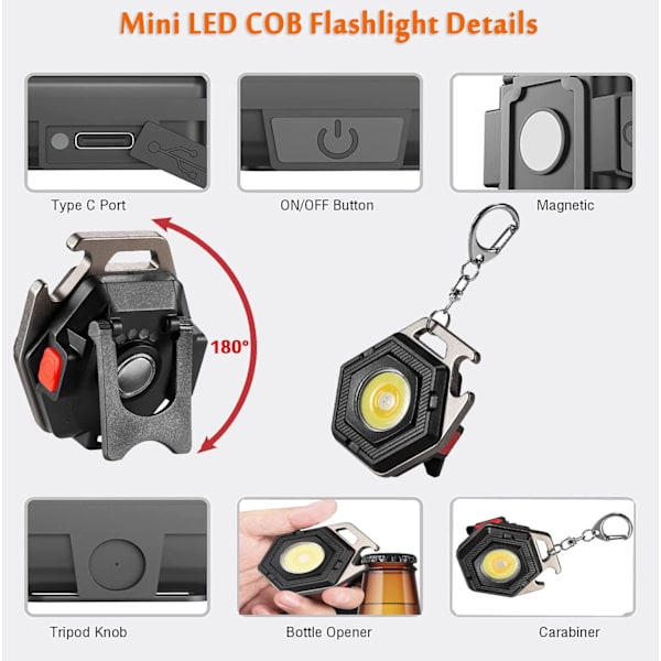 Mini-LED-ficklampa med flasköppnare och magnetisk bas 500 mAh Super Bright Portable för reparationer, nödsituationer
