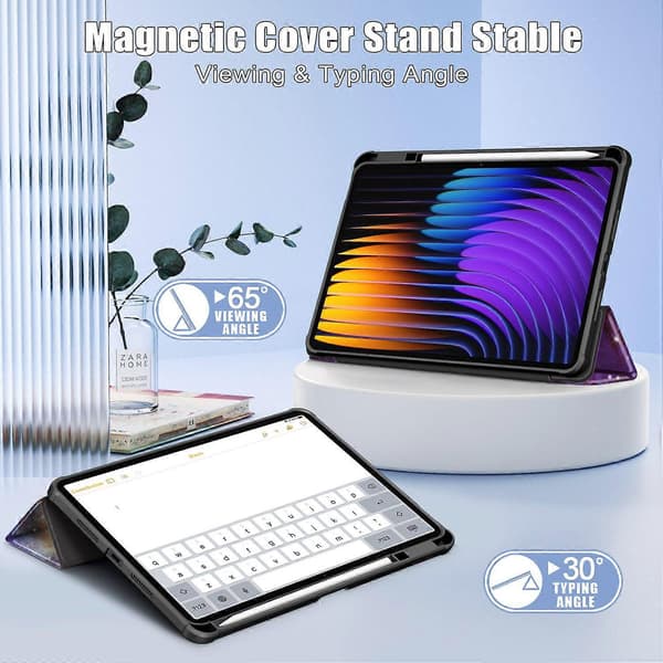 Fodral för Xiaomi Pad 7 Pro/Pad 7 Tri-fold Ställ Mönstertryck PU Läder Klar Baksida - Galaxy