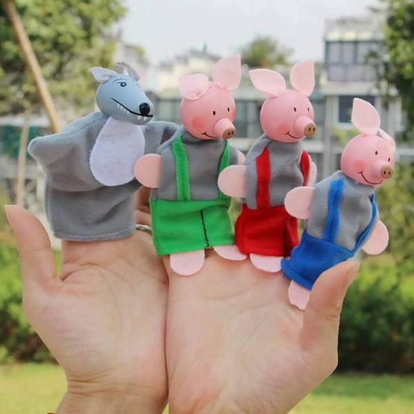De tre små grisarna och vargfingret dockleksak, teaterdocka för toddler barn (De tre små grisarna och vargen)
