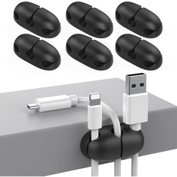 6-pack sladdhållarklämmor för skrivbord, starkt självhäftande organizer för att organisera USB -laddningskabel