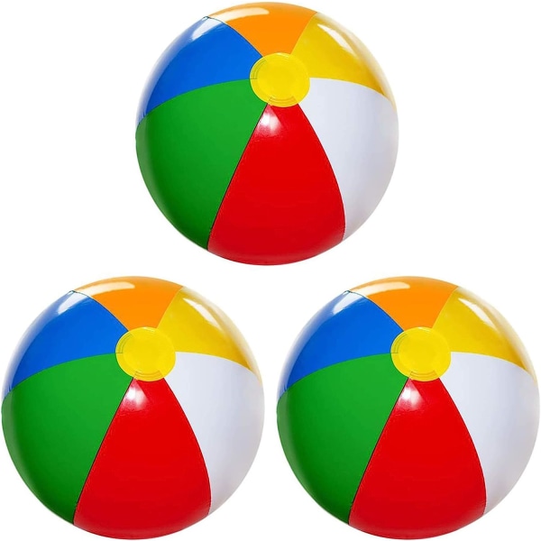 Strandbollar [3-pack] 16" uppblåsbara badbollar för barn - strandleksaker, poolspel, klassiska regnbågsfärger för barn och småbarn