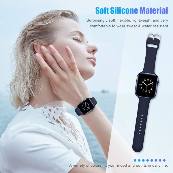 Sportband kompatibel med Apple Watch iWatch-band unisex, mjuka silikonarmband för Apple Watch 3 6 5 4 2 1 SE Deep Navy 42mm/44mm M/L