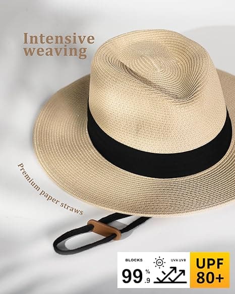 Solhatte til Kvinder Mænd Justerbar Sommer Panama Fedora Bred Skygge Sammenfoldelig Pakbar Stråhat Strandhat