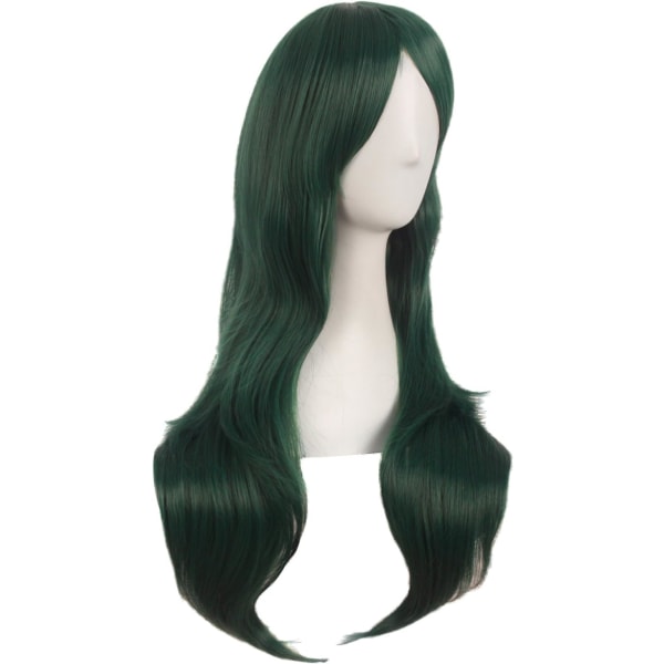 28 tommer/70 cm kvinder side bangs lang krøllet hår cosplay paryk til kvinder pige Pine Green 28"